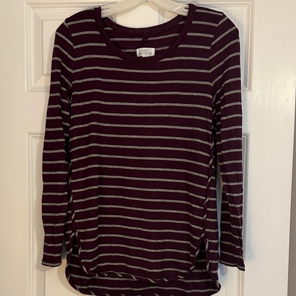 Market & Spruce Maroon and Gray Striped Top